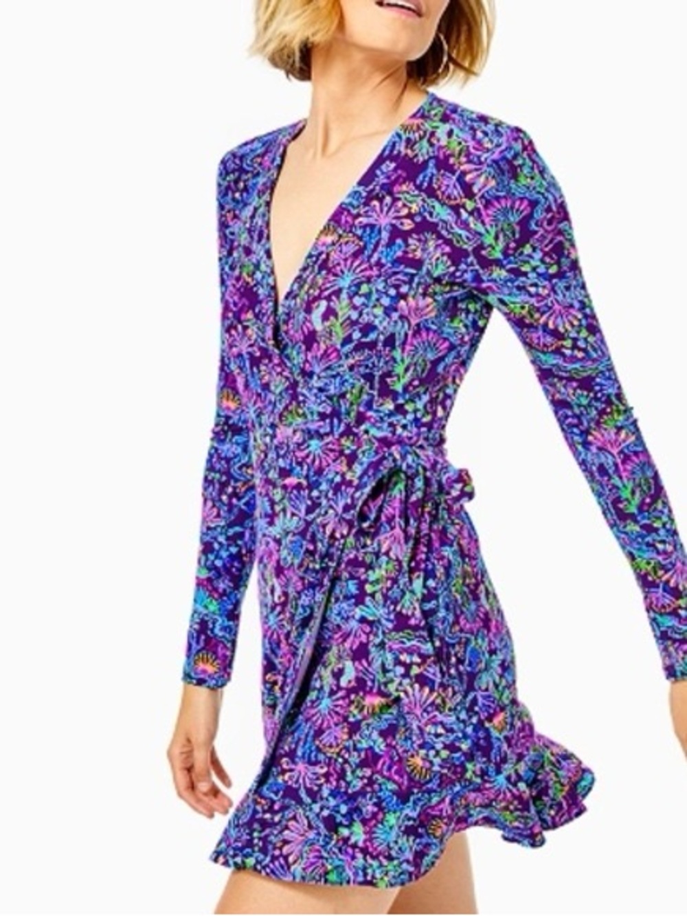 Lilly Pulitzer Purple Multi Floral Long Sleeve Wrap Dress